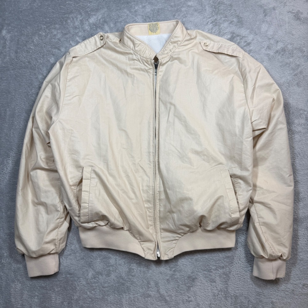 Vintage Avanti Bomber Jacket Men Large Beige Full Zip USA 80s